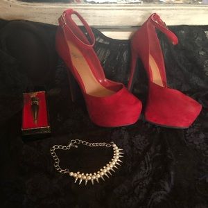 Red suede heels
